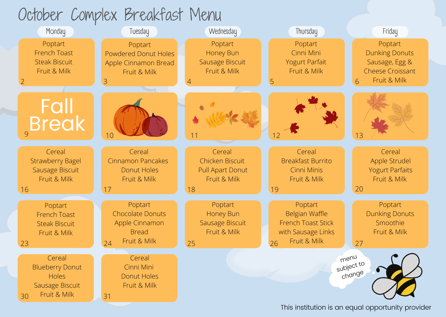 October Breakfast Menu