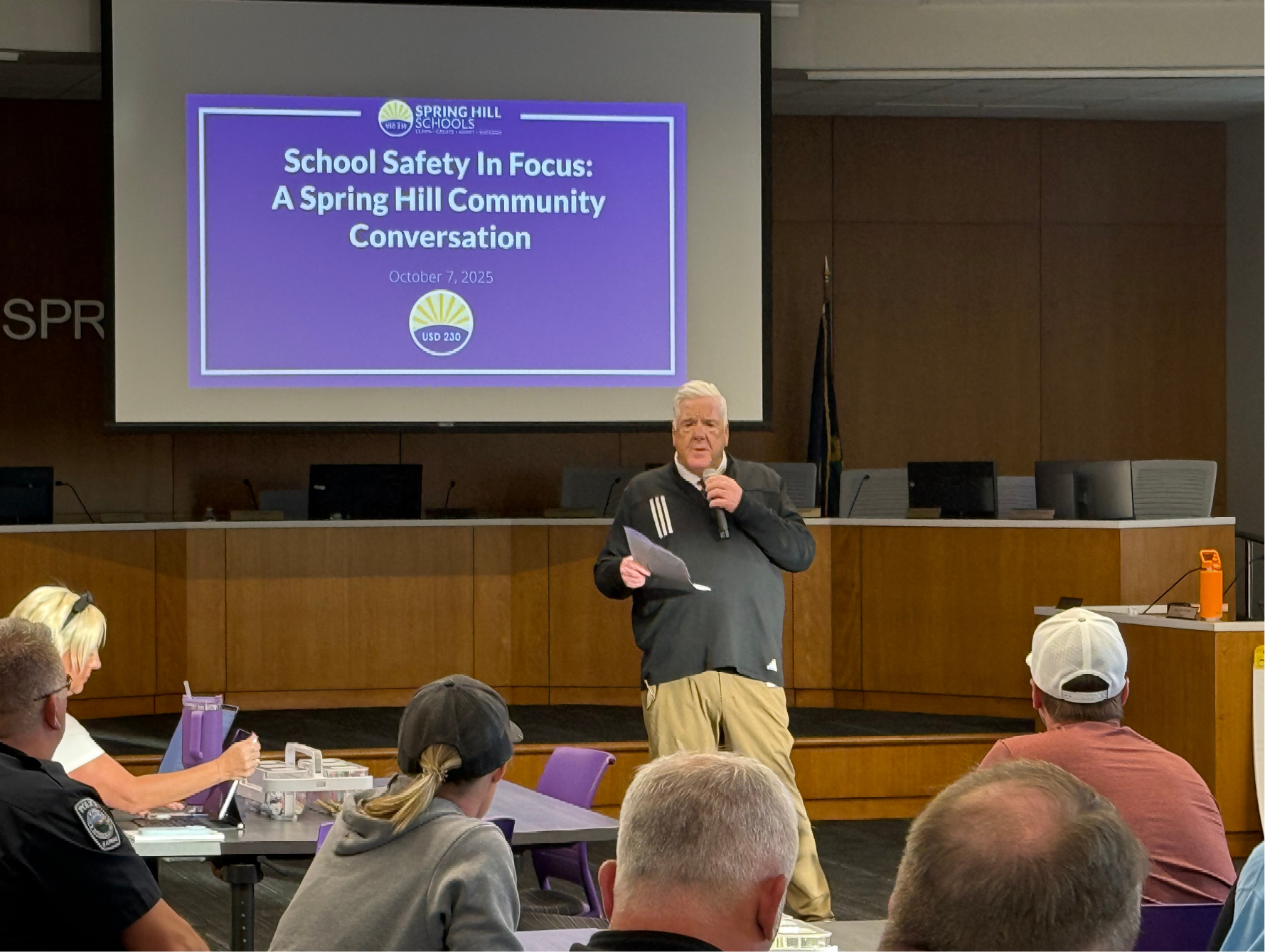 Dr. Luttrell speaking to the crowd at the School Safety event on 10/7