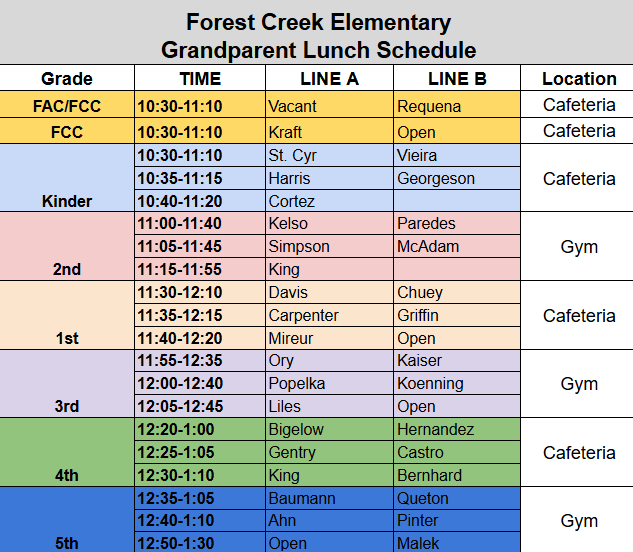 Grandparent Lunch Schedule