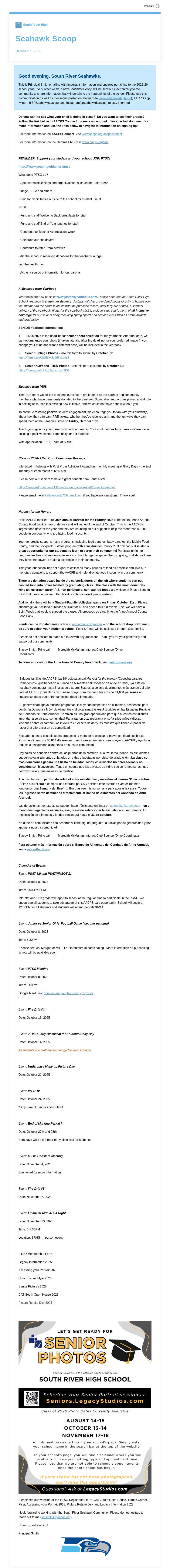 Preview of a newsletter from South River High. Click to open the full newsletter in your browser