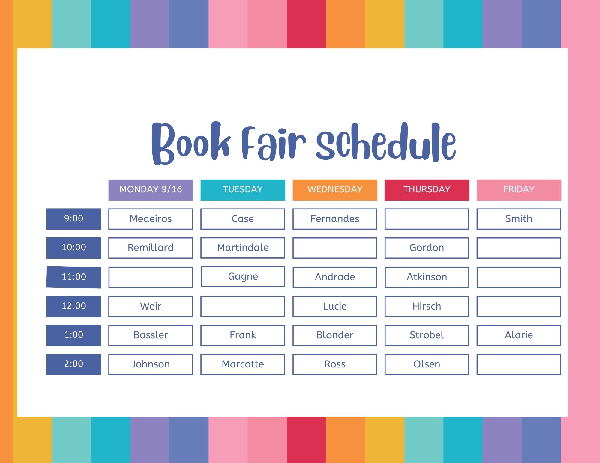 Book Fair Schedule