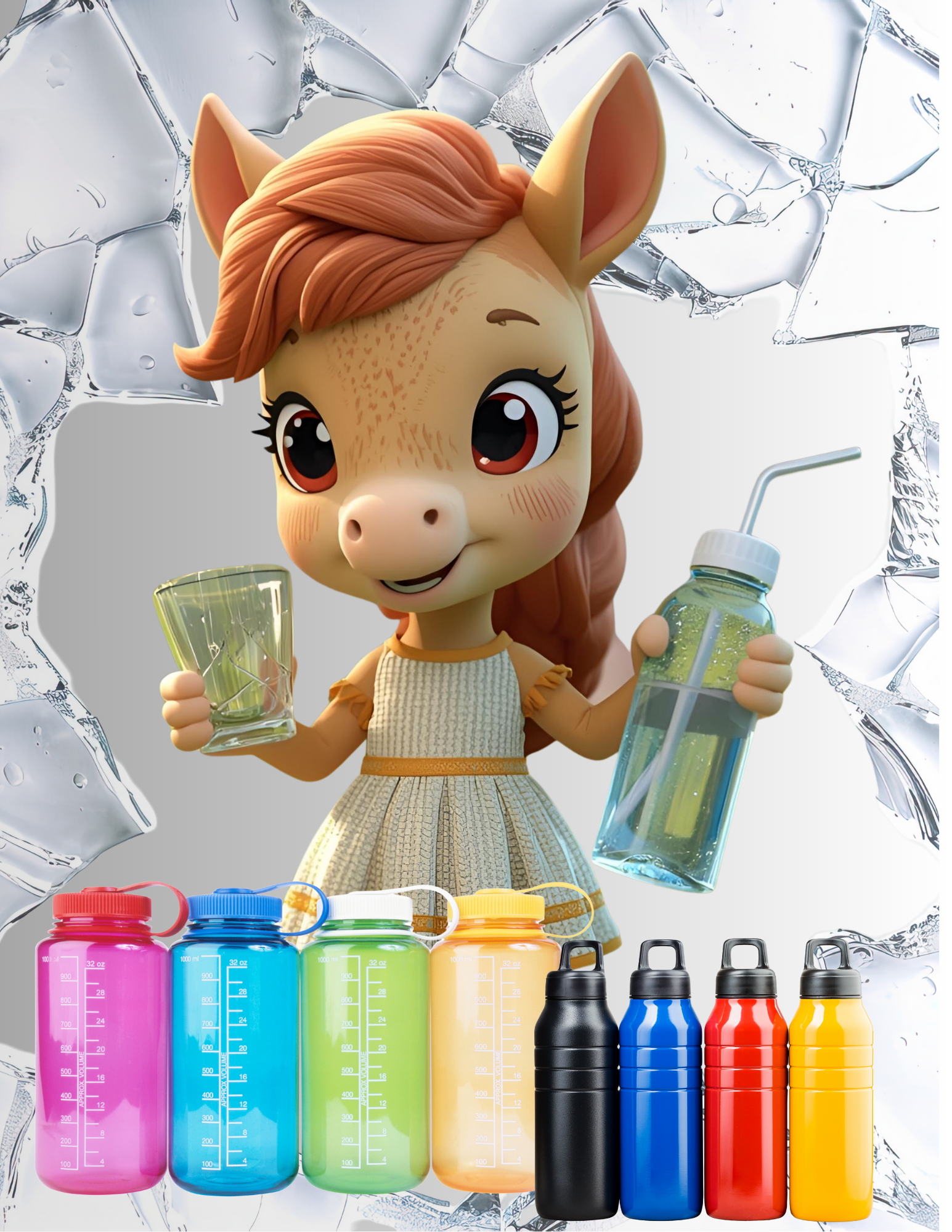 water bottle and glass