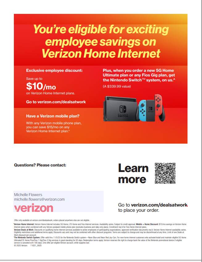 You're eligible for exciting employee savings on verizon home internet