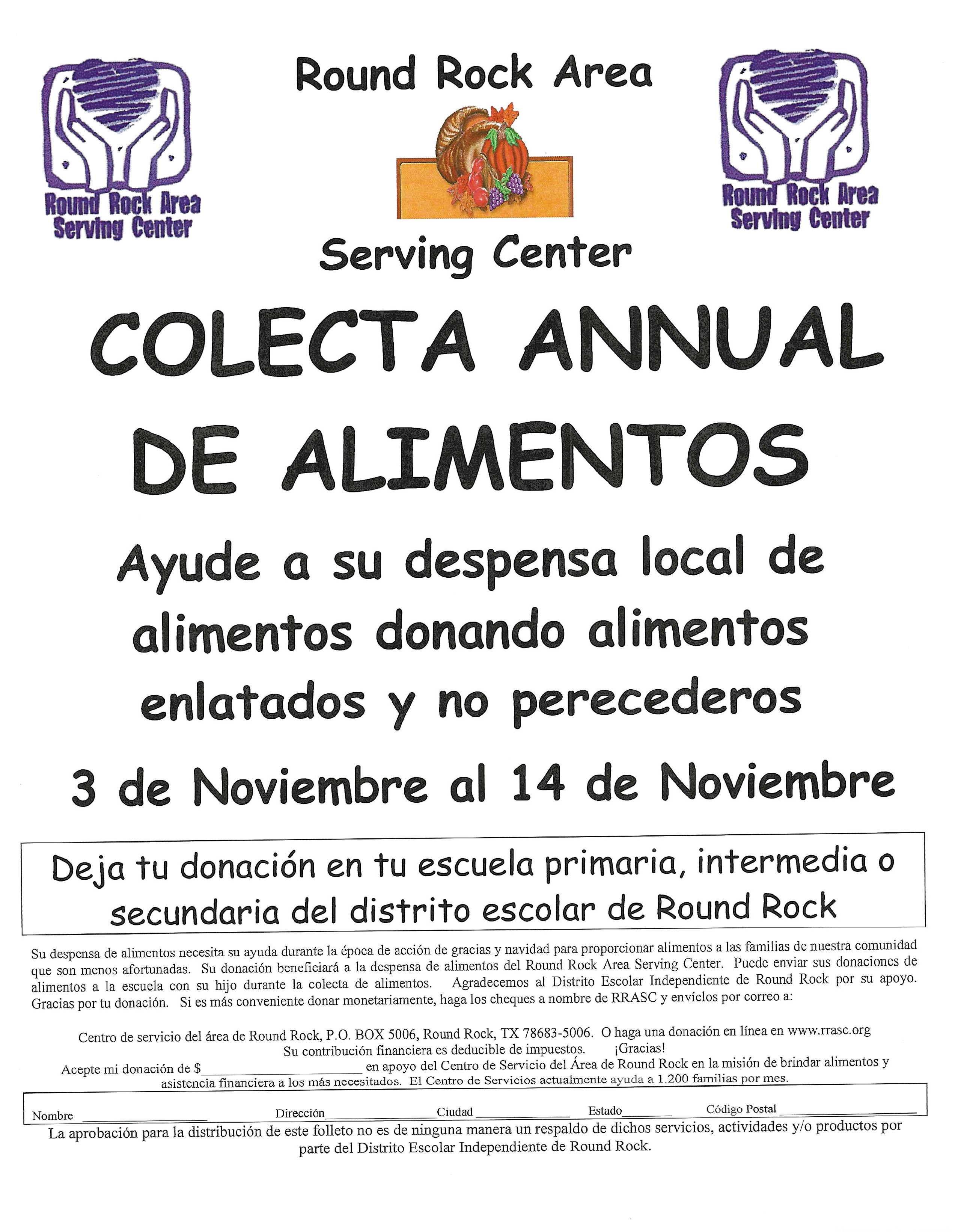 RRASC Food Drive Flyer 11/3-11/14