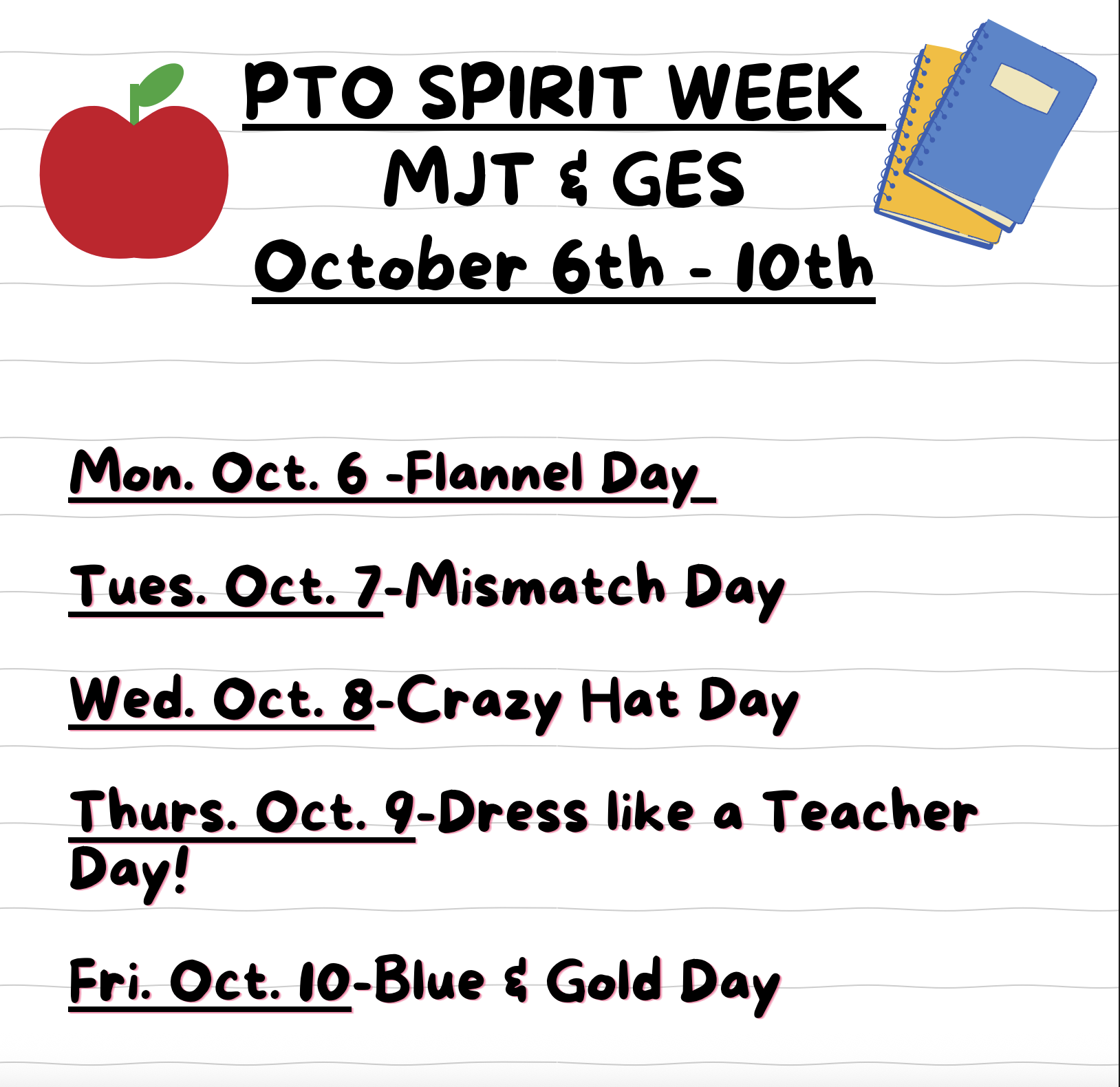 PTO Spirit Week Daily Themes