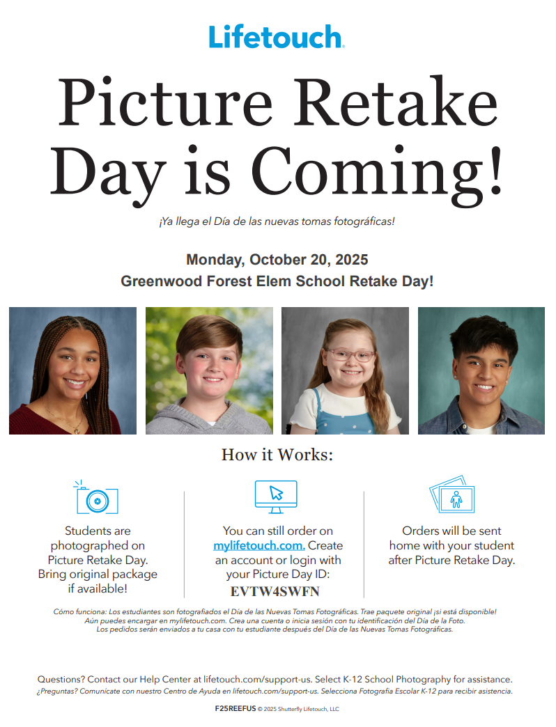 Picture retake flyer with 4 students 