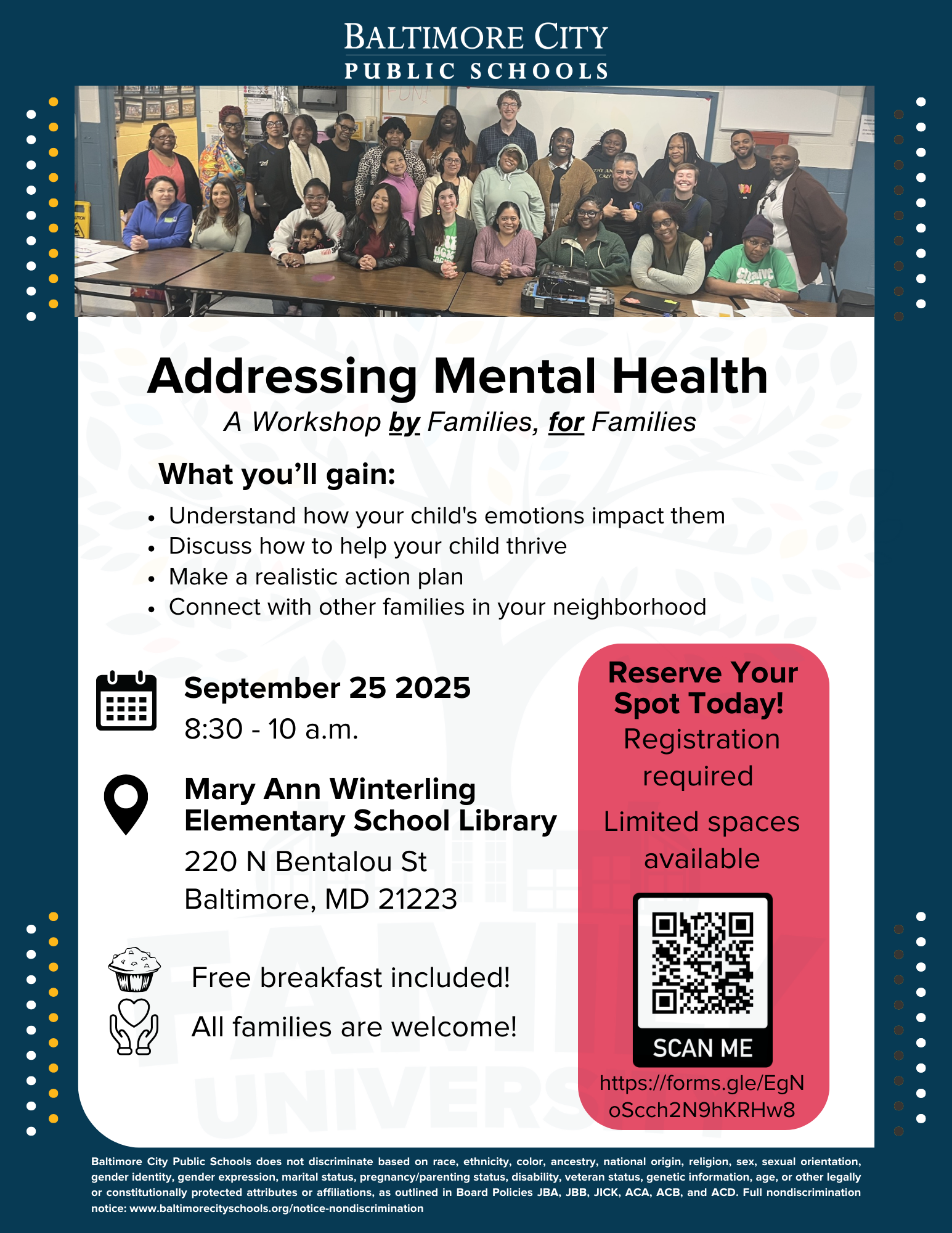 Addressing Mental Health Family University flyer