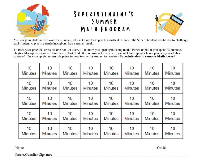 summer math program chart