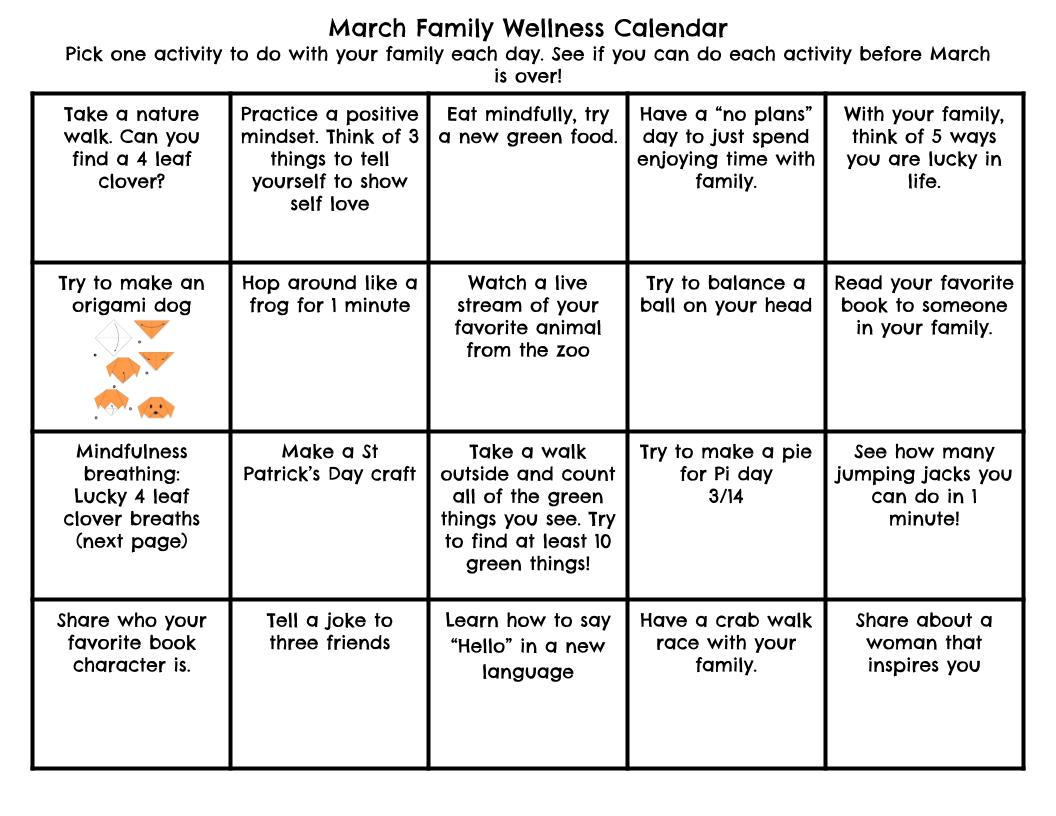 March Wellness Calendar