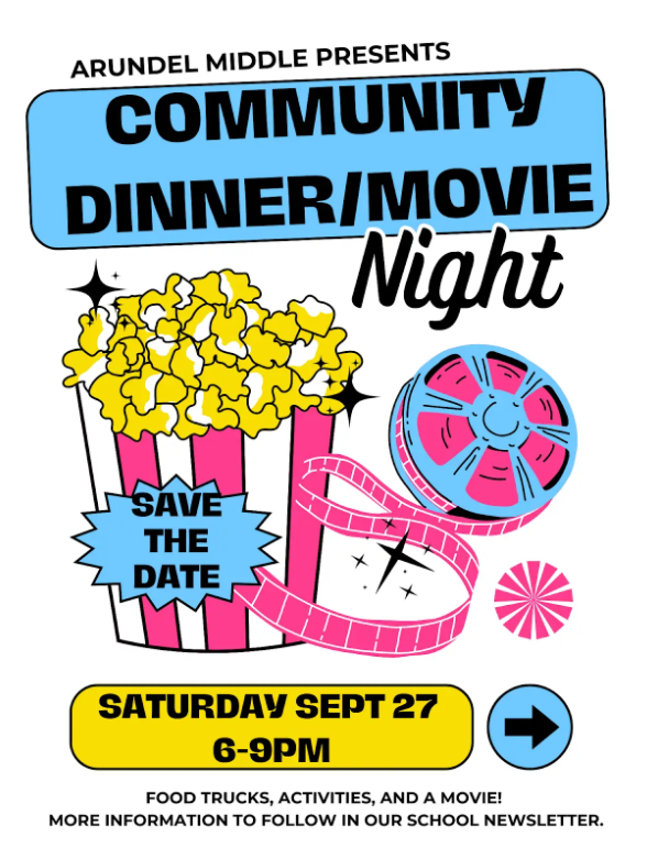 AMS community dinner/movie night flyer for September 2025 newsletter