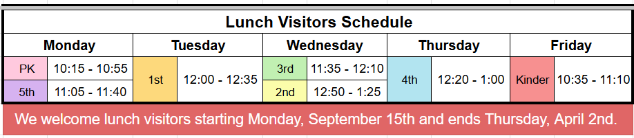 Lunch Visitor Schedule