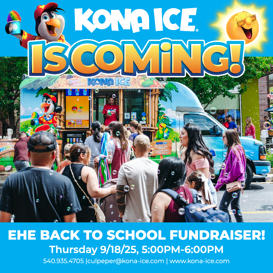 at Back to School Night, Kona Ice will be outside in the front circle selling shaved ice for any family that would like a treat. Kona Ice generously donates 25% of all proceeds they make back to Emerald Hill when they attend our events, thank you Kona Ice!