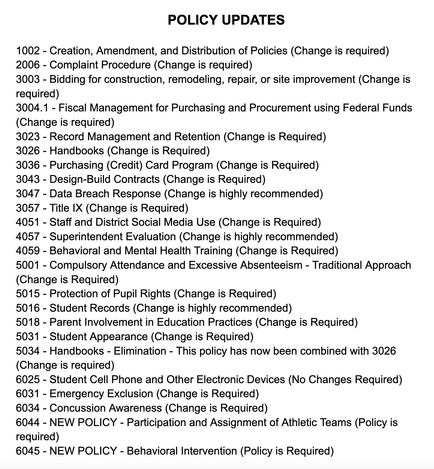 Policy Updates