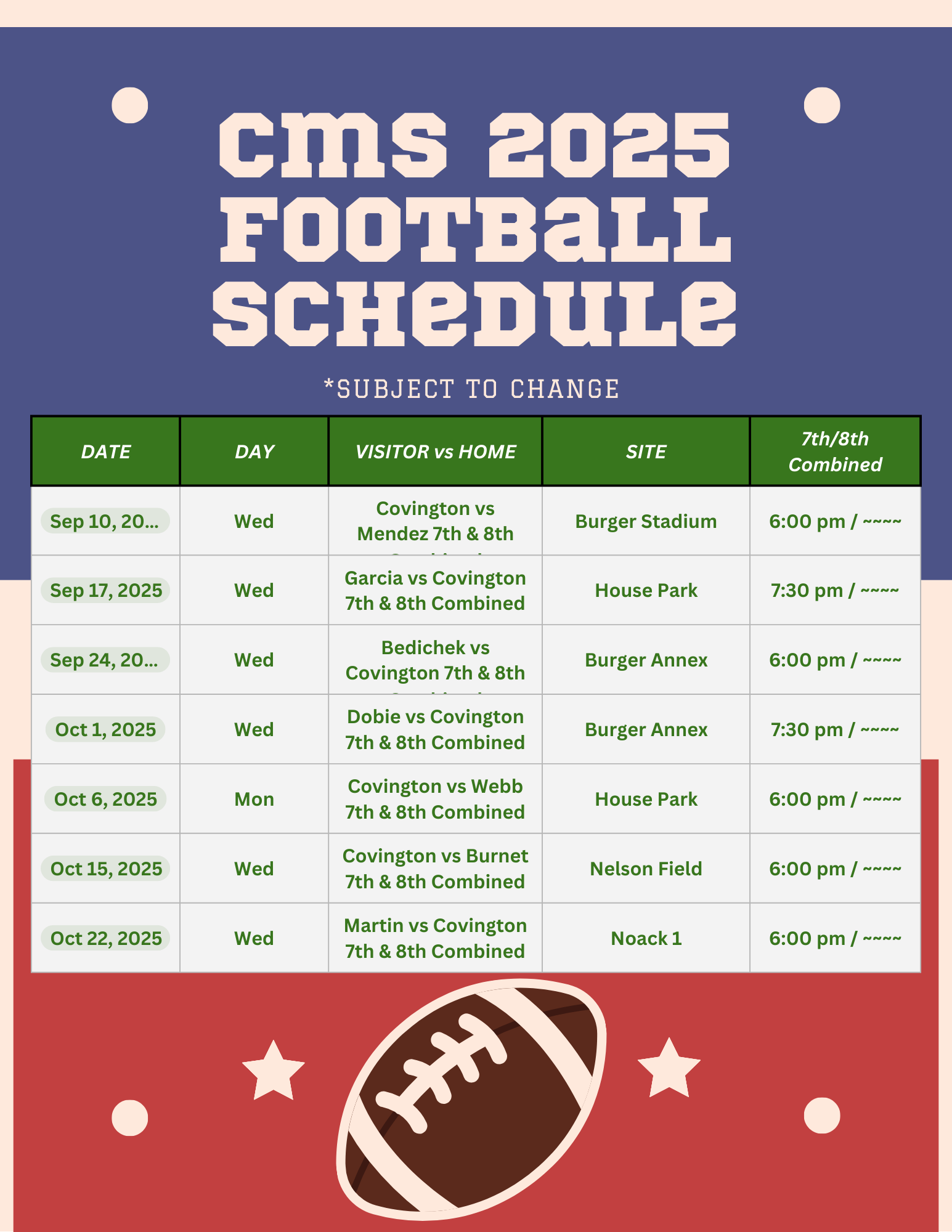 2025 Football Schdule