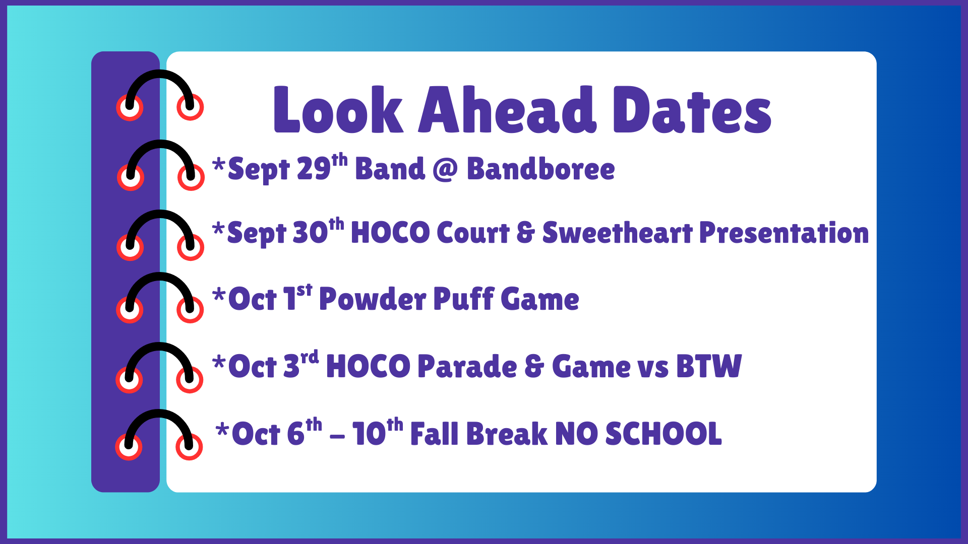 NDHS Look Ahead Dates