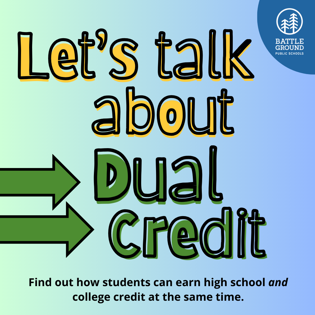A graphic that reads "let's talk about dual credit"