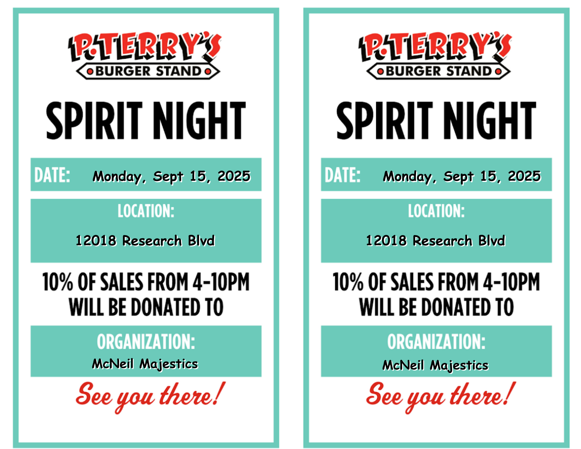 Majestics Spirit Night at PTerry's - Monday, September 15