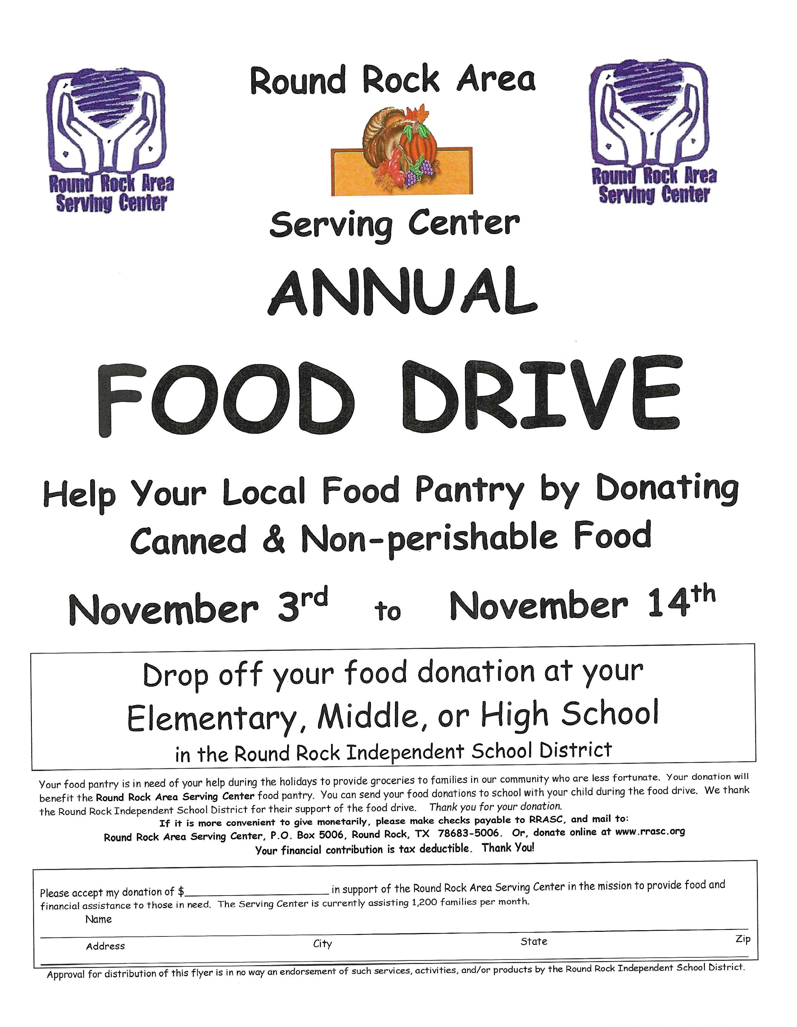 RRASC Food Drive Flyer 11/3-11/14