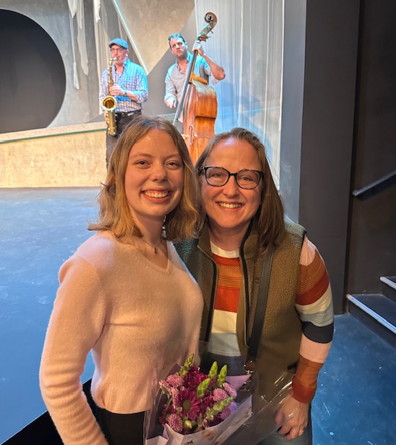 Elizabeth McAleer (left) poses with Heather Smithline after finishing third in the Poetry Out Loud competition