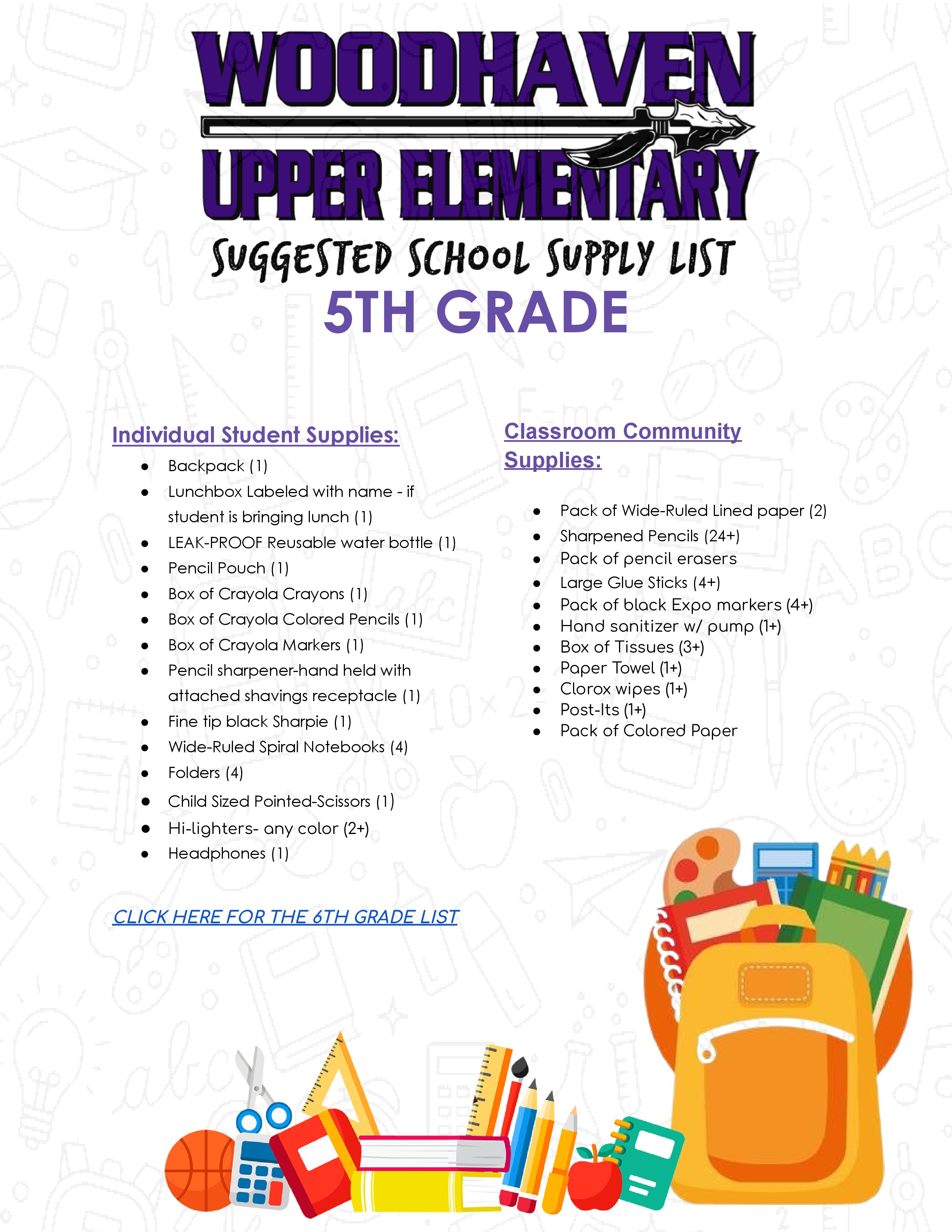 5th grade supply list
