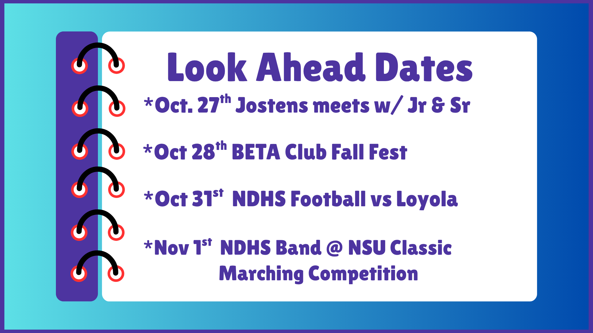 NDHS Look Ahead Dates