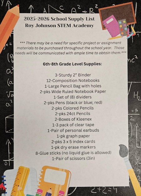 2025-2026 School Supply List