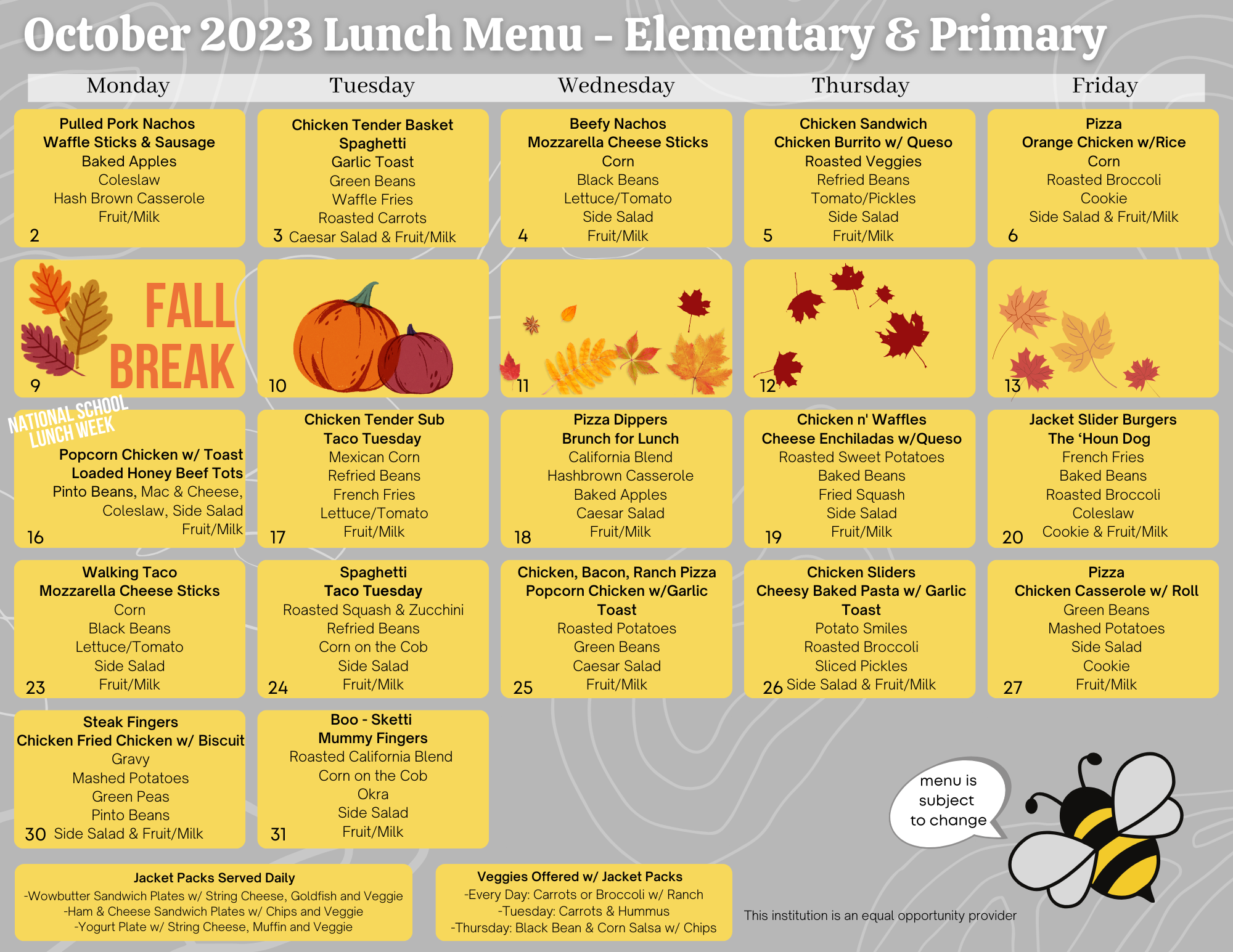 October Lunch Menu