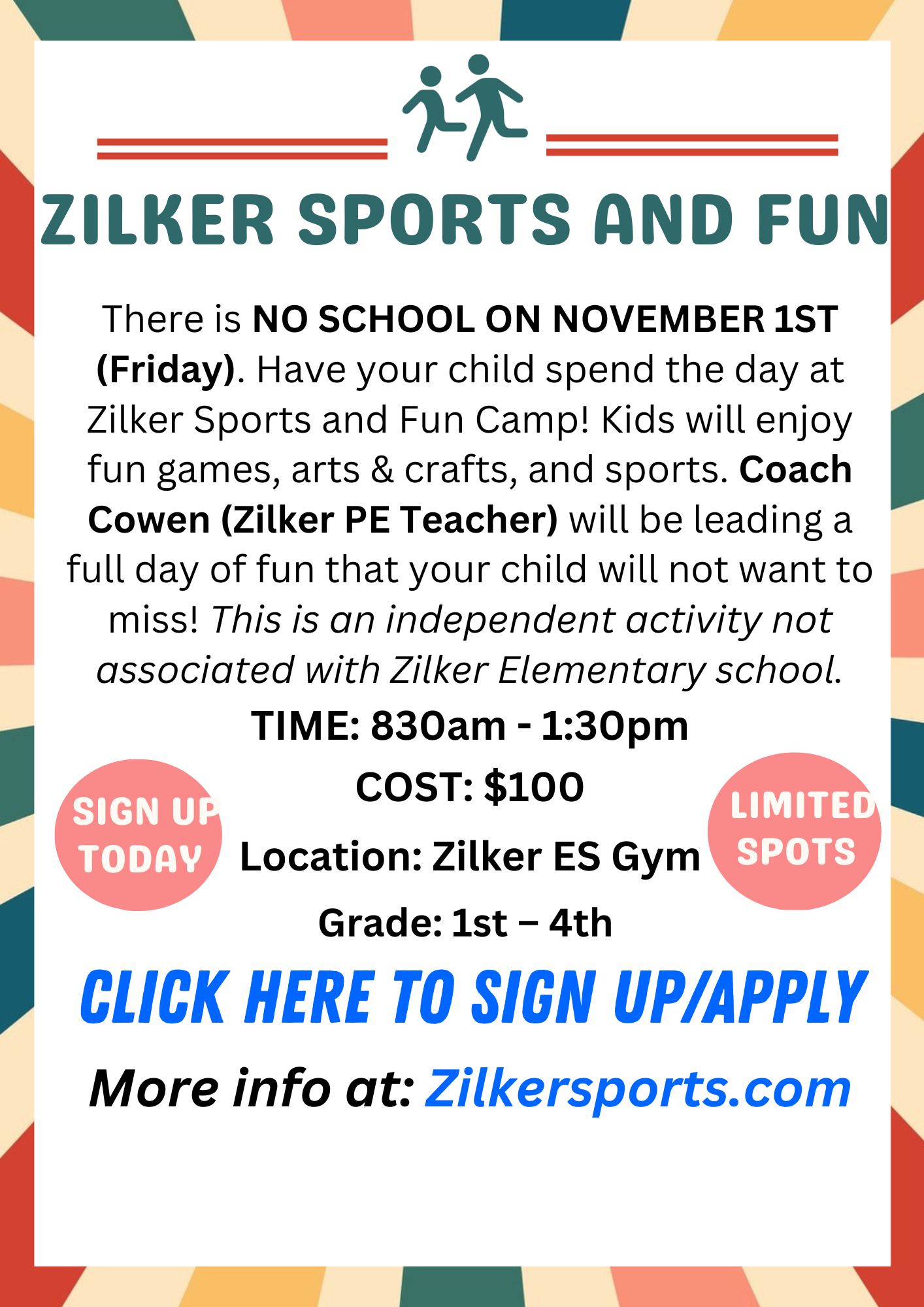 Flyer for Zilker Sports Nov 1