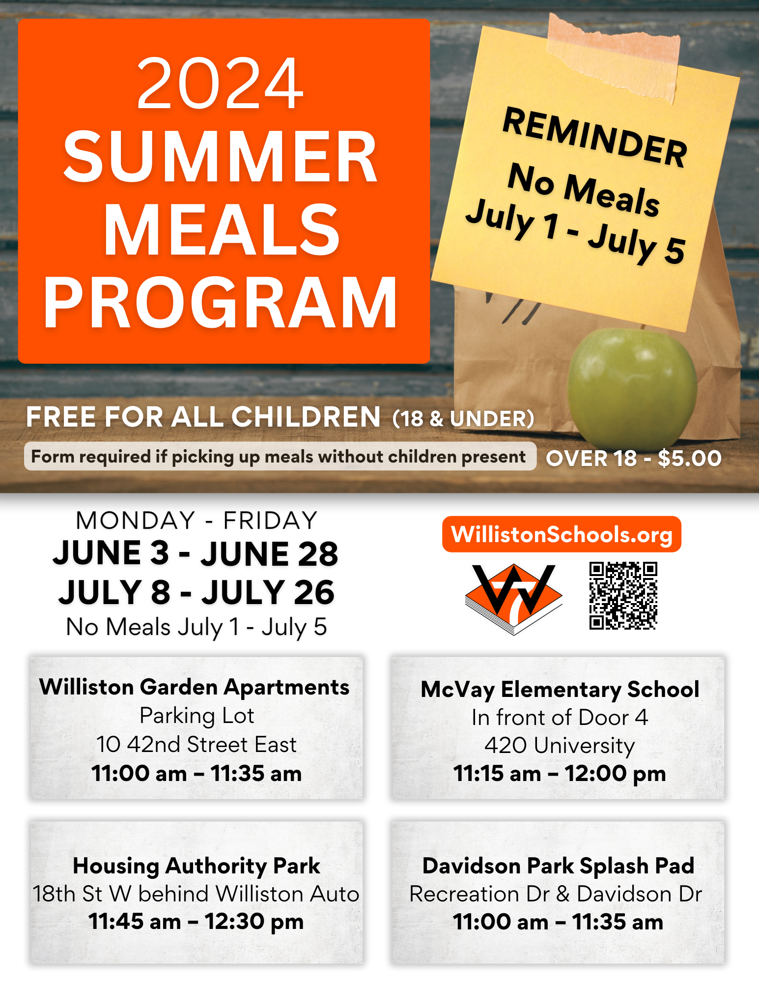 Summer Meals None July 1-5