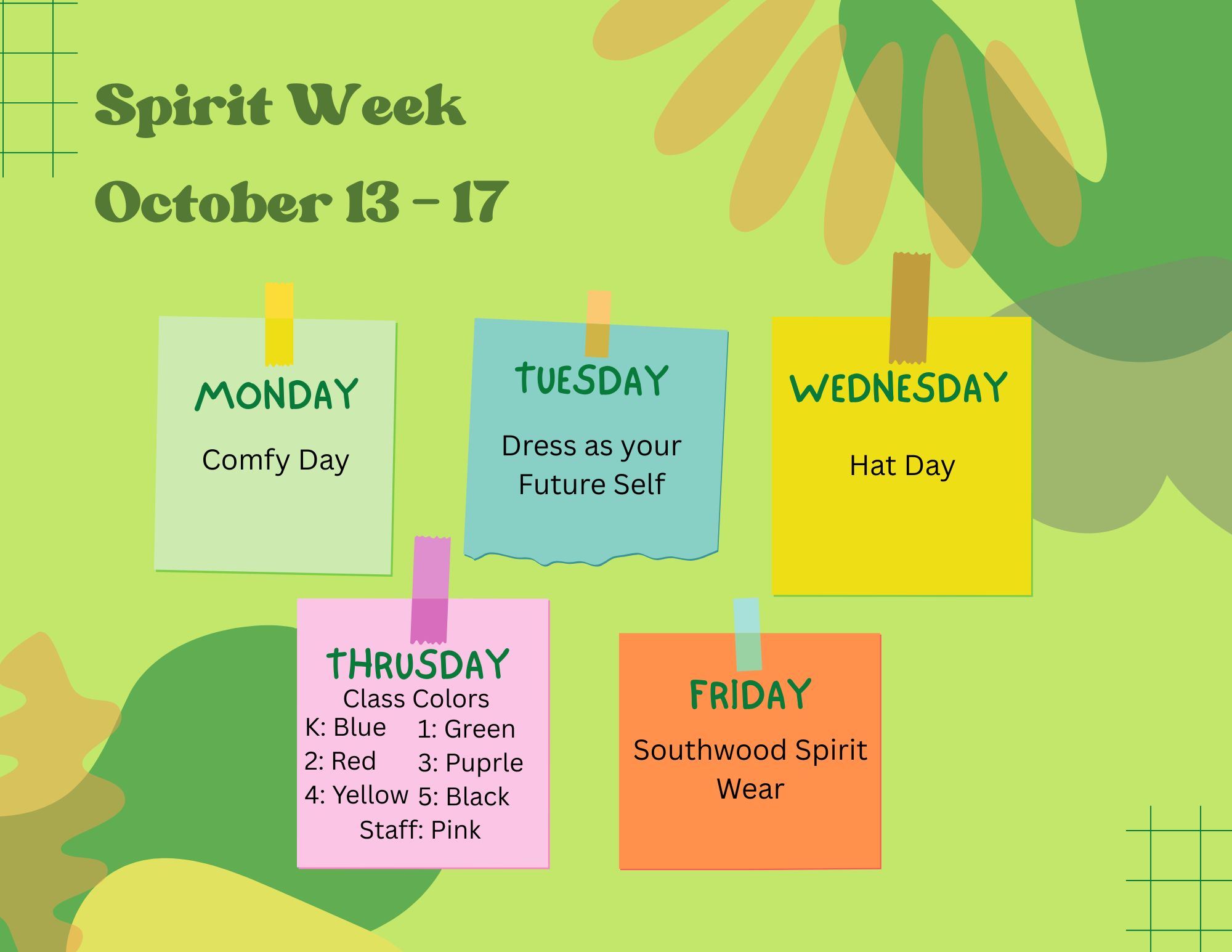 spirit week 10/13-17