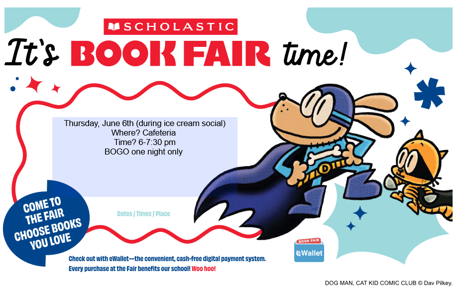 Its Book Fair TimeThursday, June 6th.  Where: Helendale Cafeteria  Time: 6-7:30pm BOGO one night only