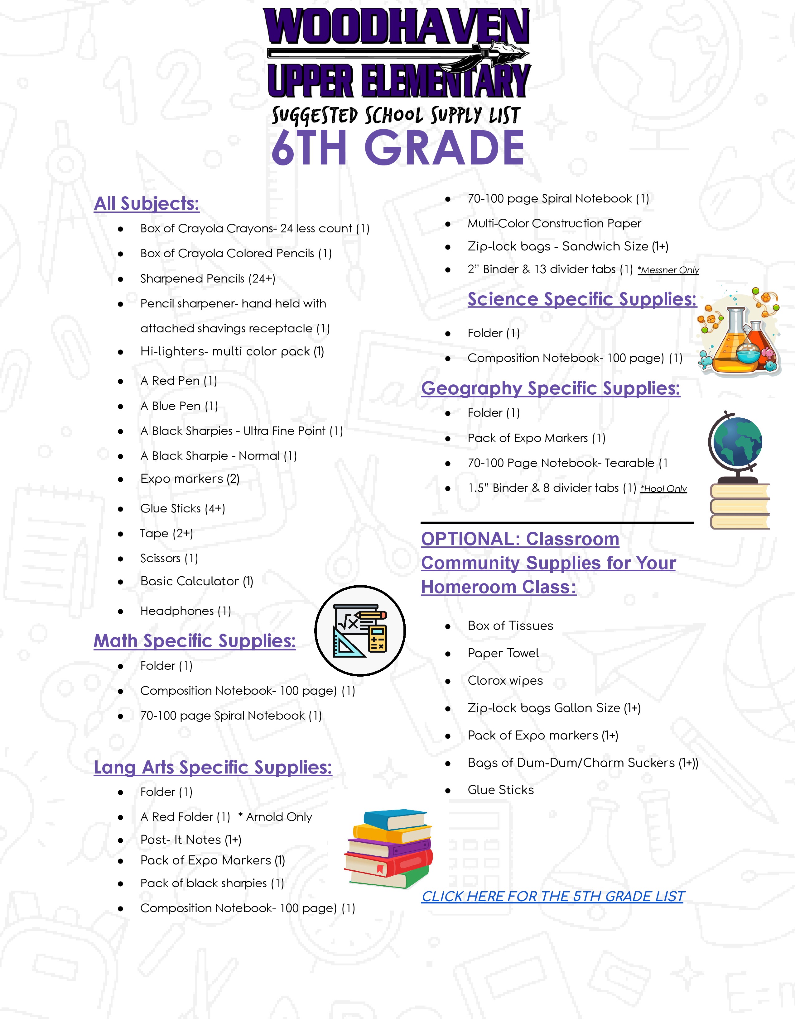 6TH GRADE SUPPLY LIST