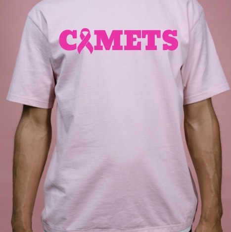 Pink T-Shirt with Comets and breast cancer ribbon