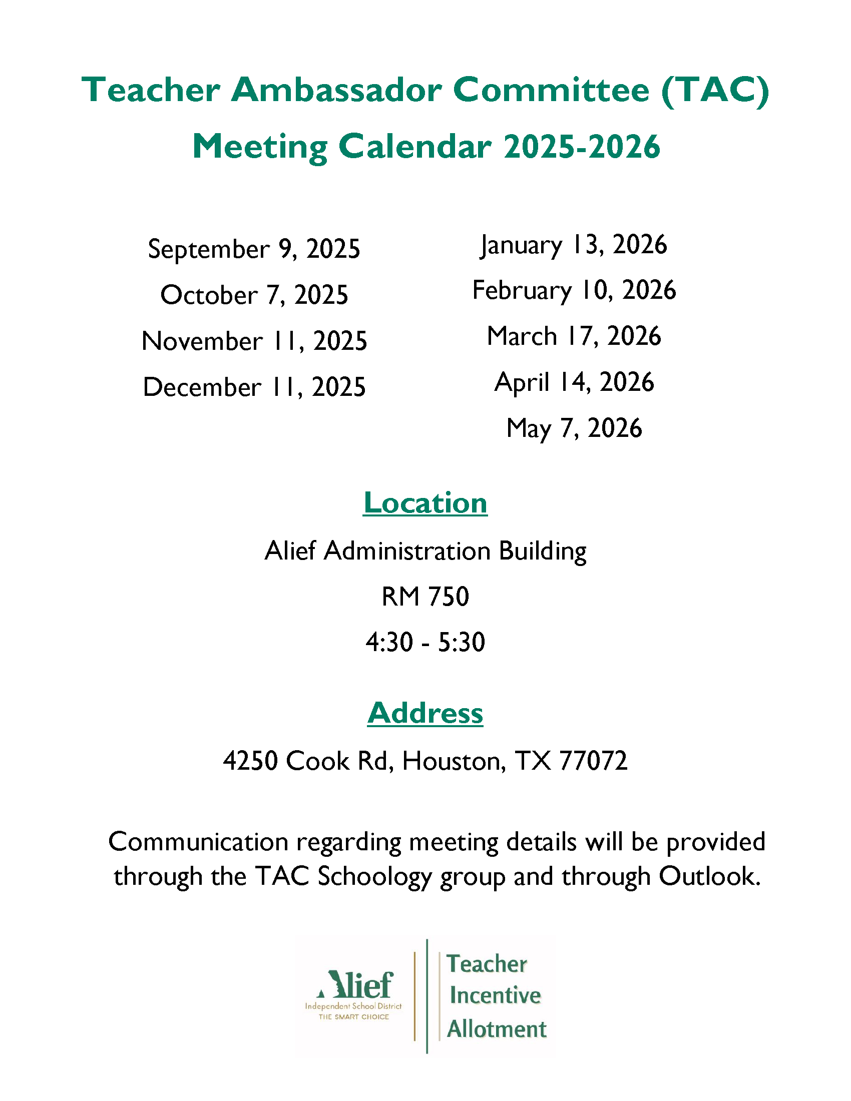 Dates of TAC Meetings