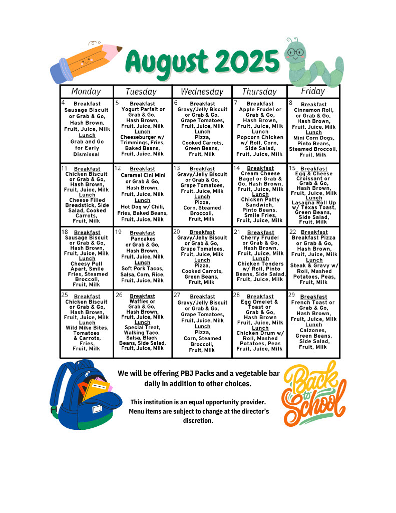 August 2025 Menu