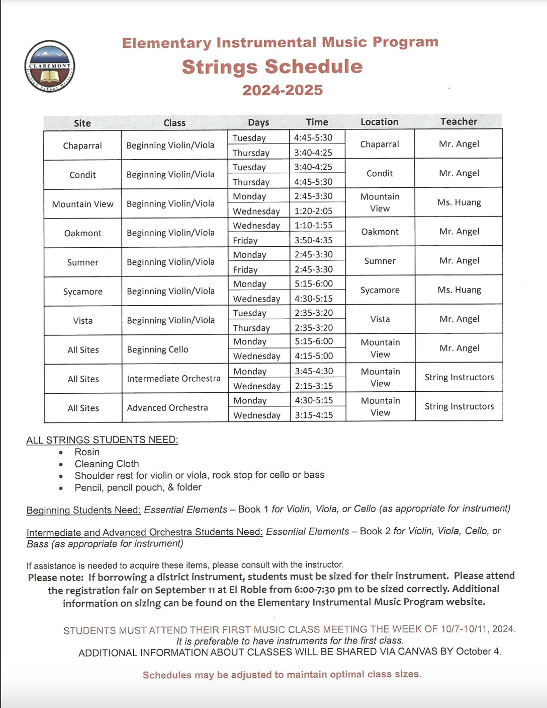 24-25 EIMP Strings Schedule