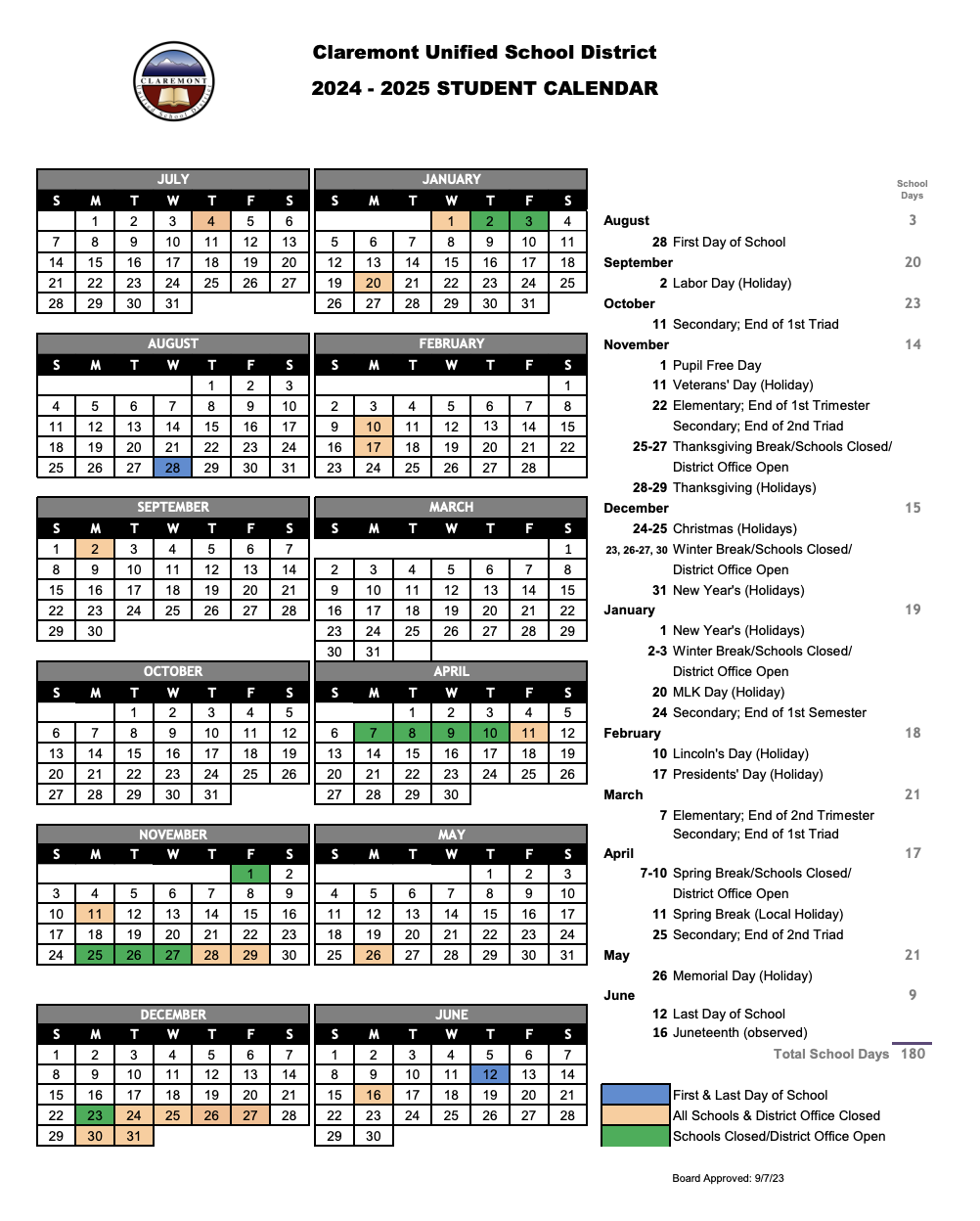 CUSD Calendar 2024-2025