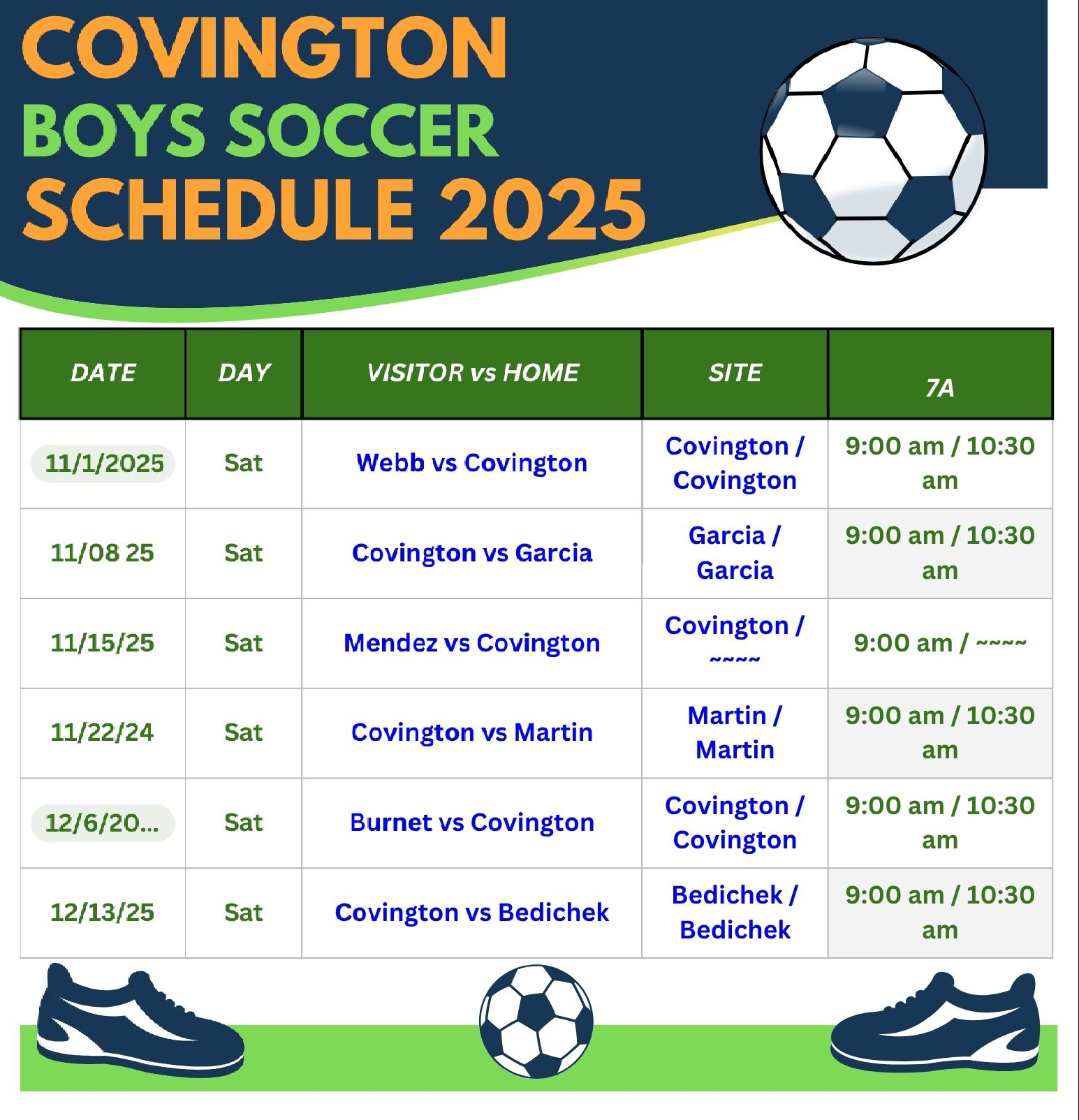 Boys Soccer Schedule 2025