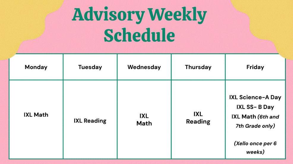 Advisory Weekly Schedule