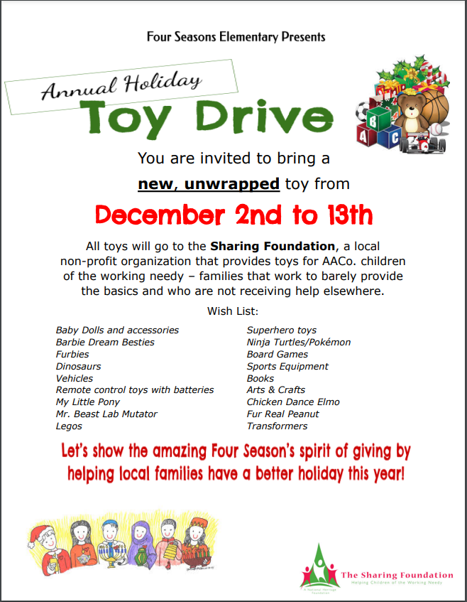 toy drive flyer for November and December 2024 newsletters