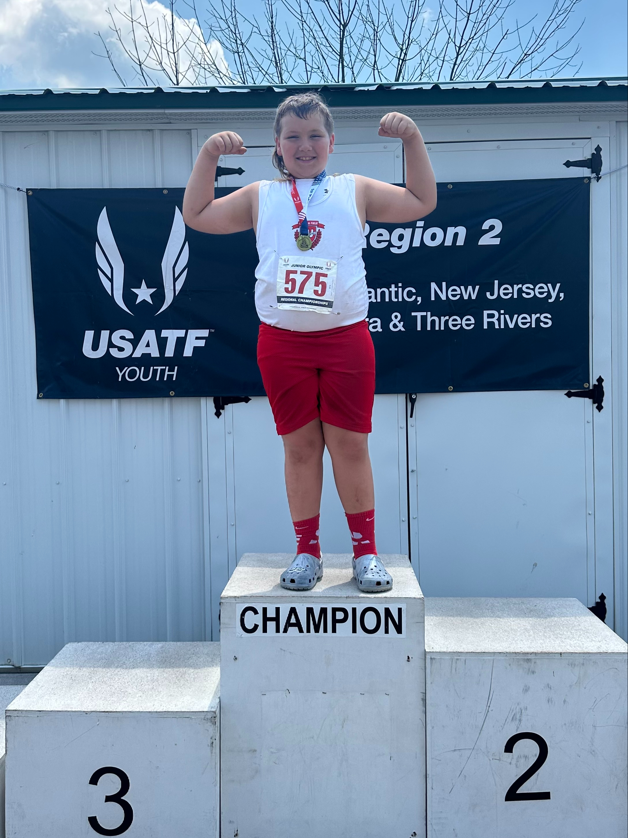 TJ R, Theunis Dey 5th Grader, wins Shot Put GOLD