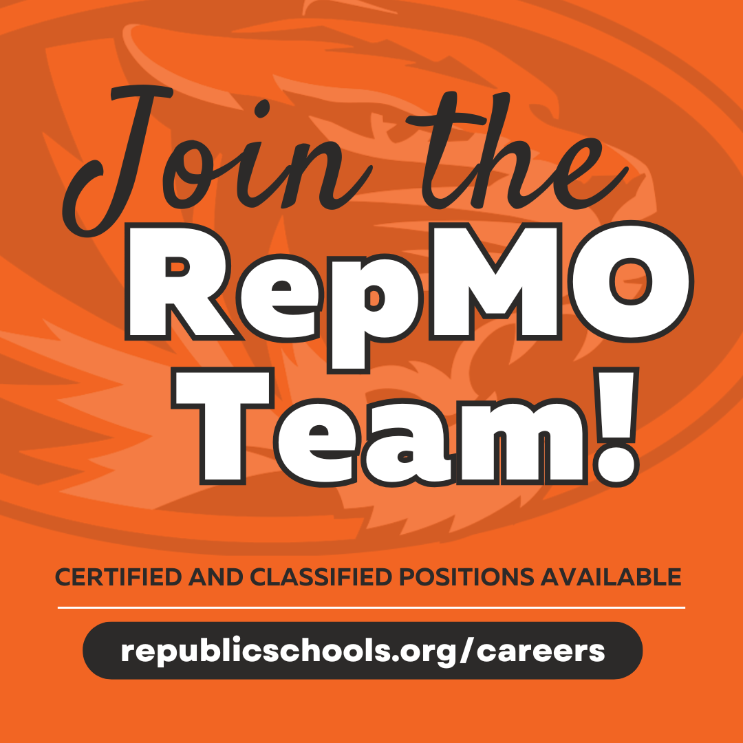 Orange background, faded tiger head, words that read, "JOIN THE REPMO TEAM"