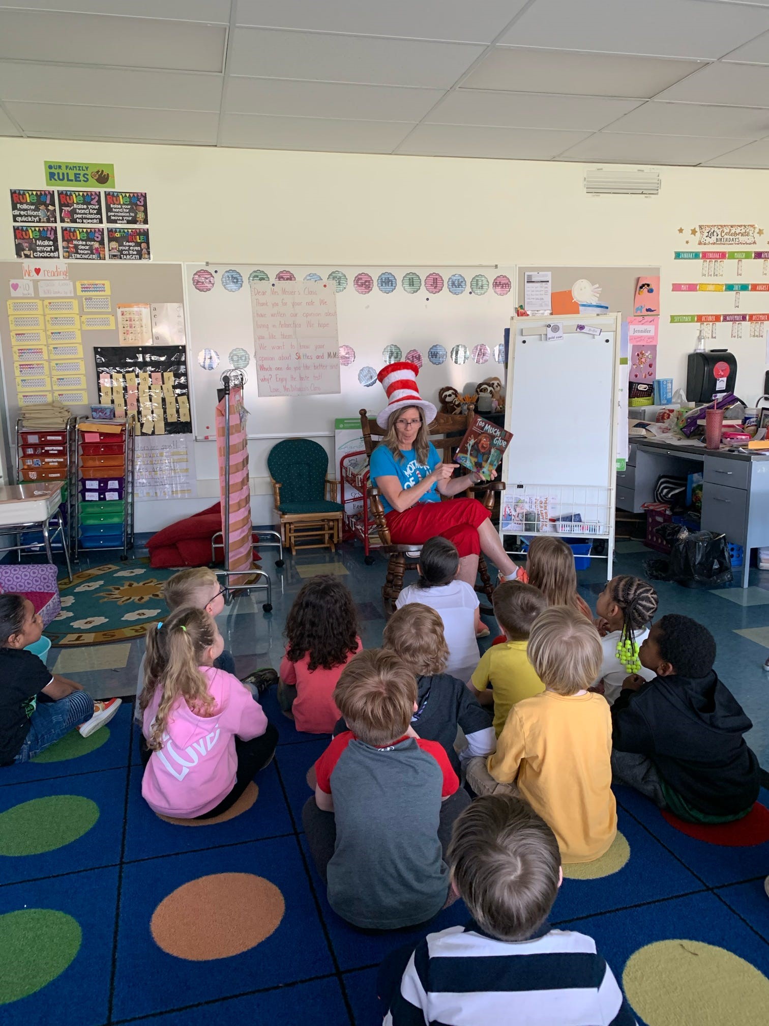 Mrs. Collins reading to Mrs. Mosier's Class