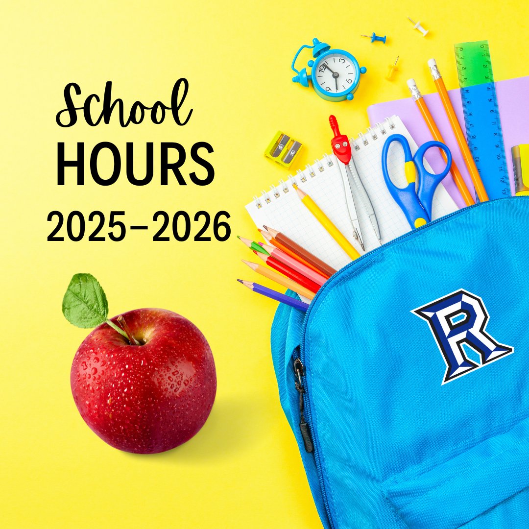 image with backpack and the words school hours