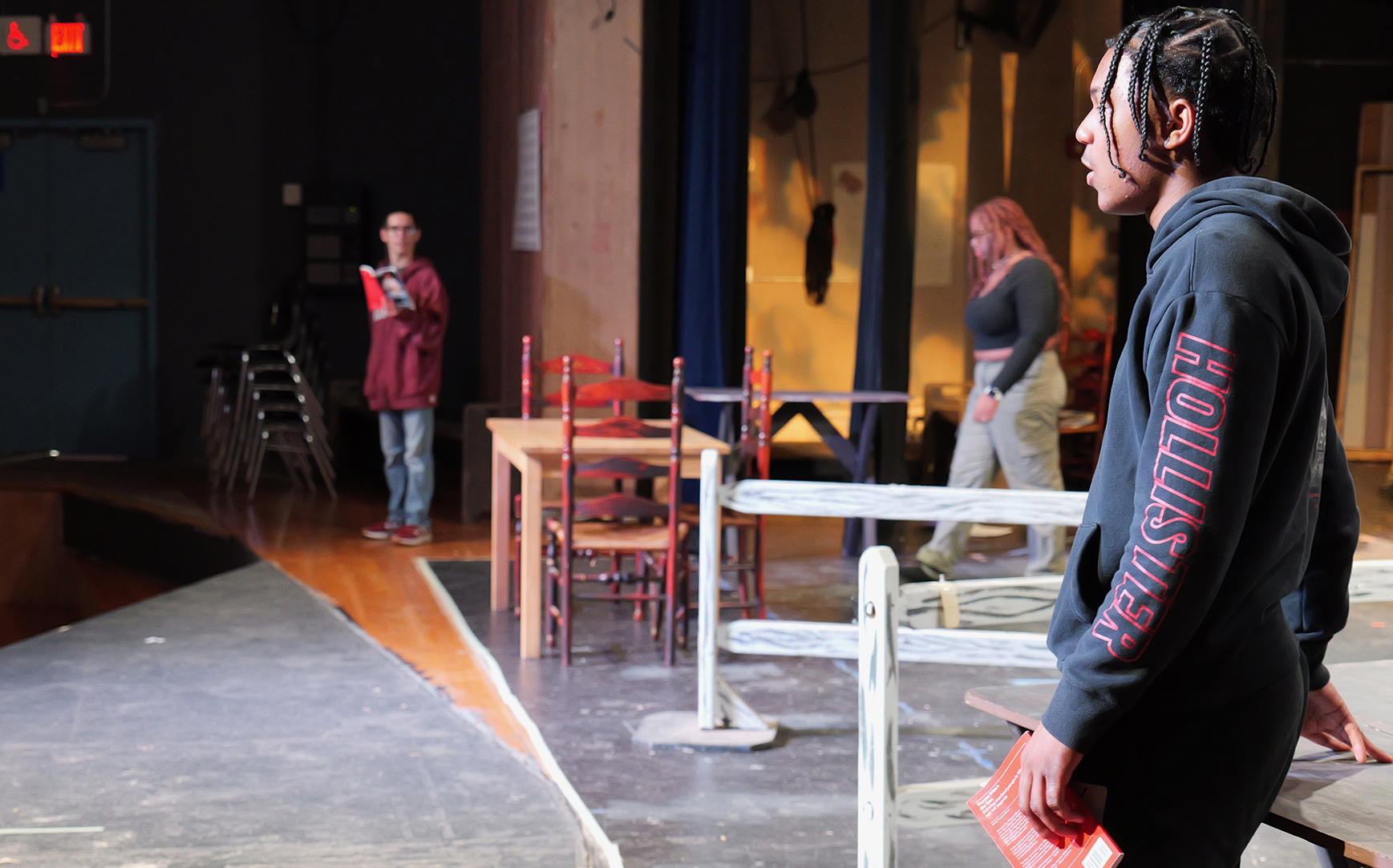 Drama students rehearsing on stage