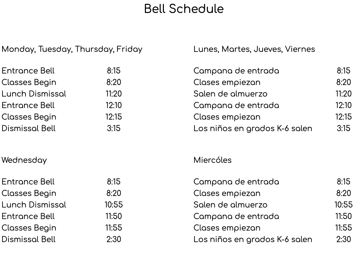 bell schedule