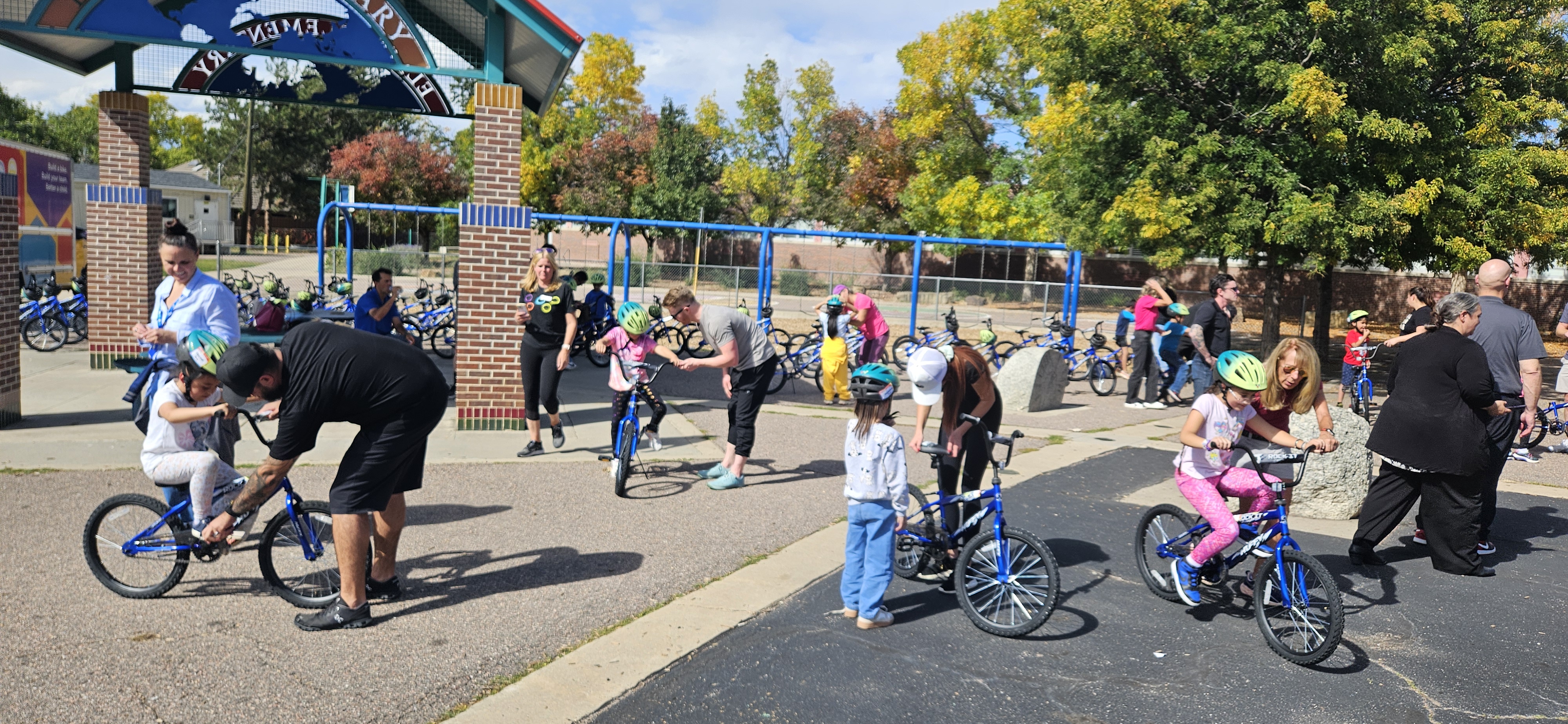 Students receiving free bikes  