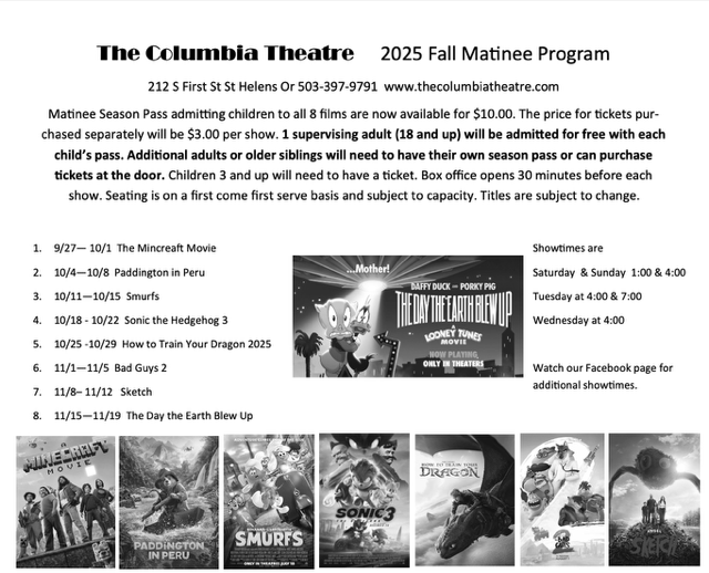 Movie times for Columbia Theatre