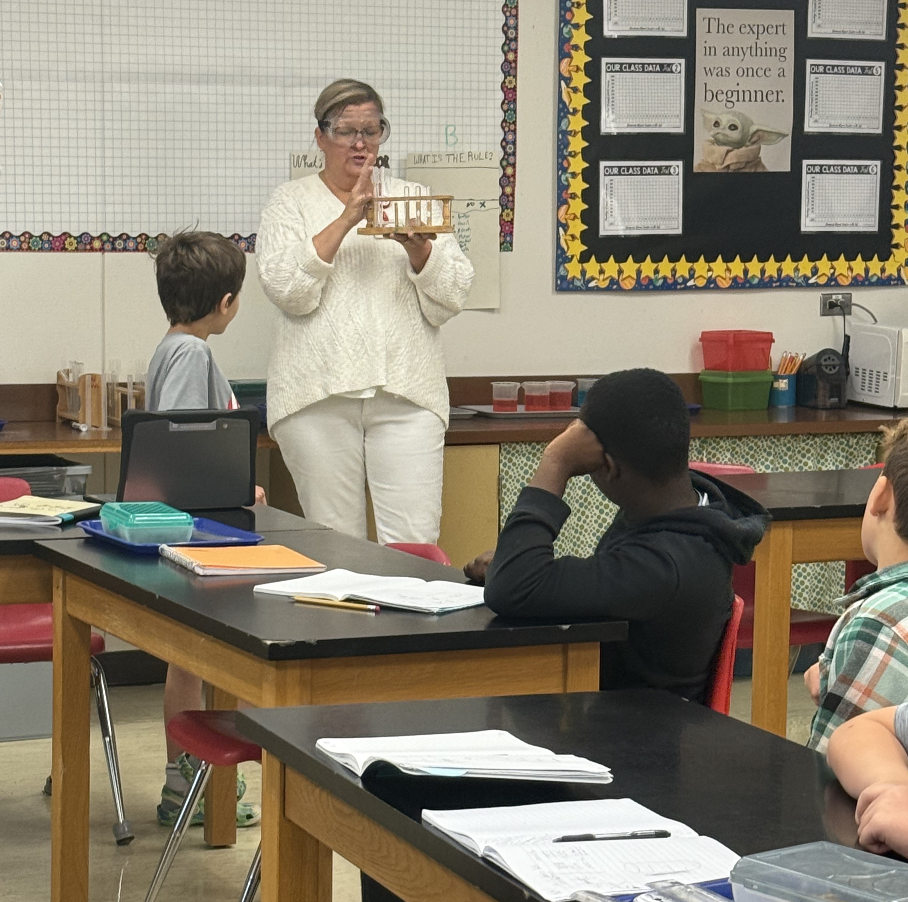 Lab safety! Mrs. Murray did a great job teaching our sixth grade science students lab safety procedures before getting started with their labs 