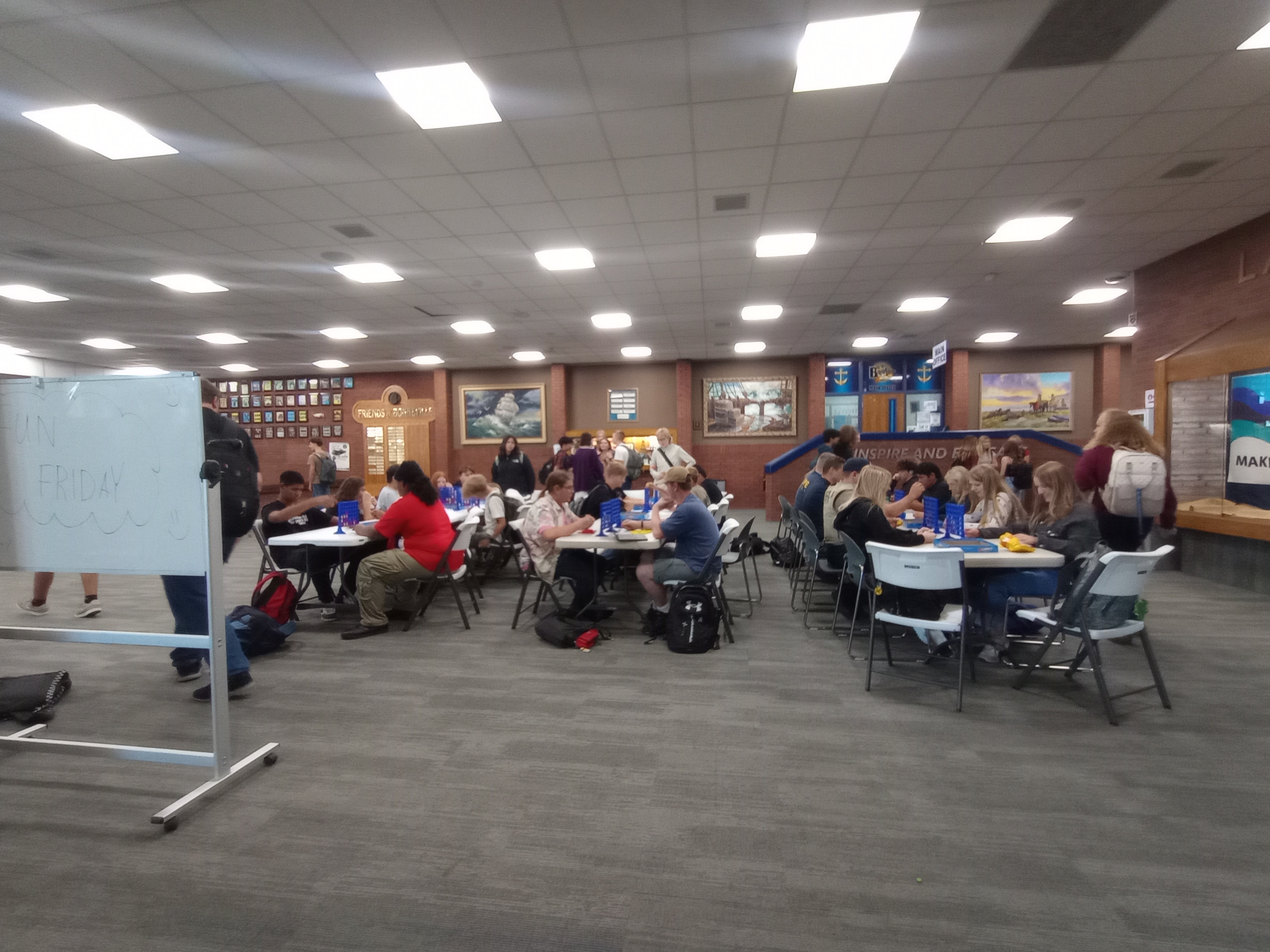 Students playing Connect Four